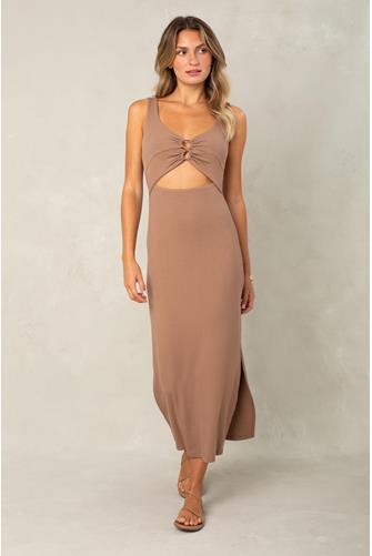 Leila Rib Knit Cutout Maxi Dress BROWN