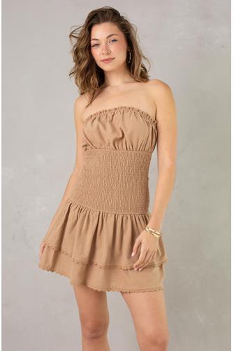 Ellie Smocked Mini Dress BUTTER BRONZE