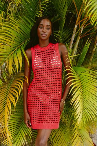 Brisa Crochet Tank Dress Coverup WATERMELON