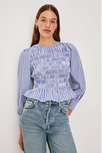 Tabi Smocked Top MARINER WHITE STRIPE