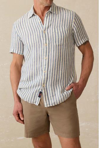 Short Sleeve Palma Linen Shirt HORIZON IVORY STRIPE