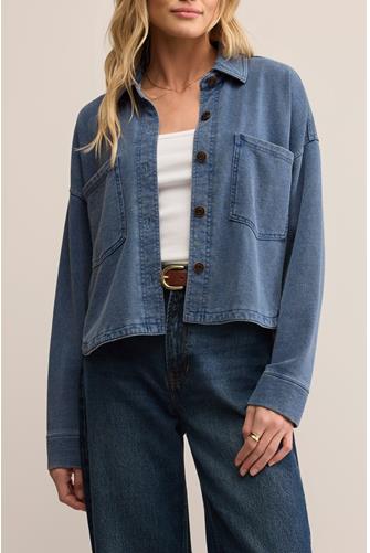 All Day Cropped Knit Denim Jacket VINTAGE INDIGO