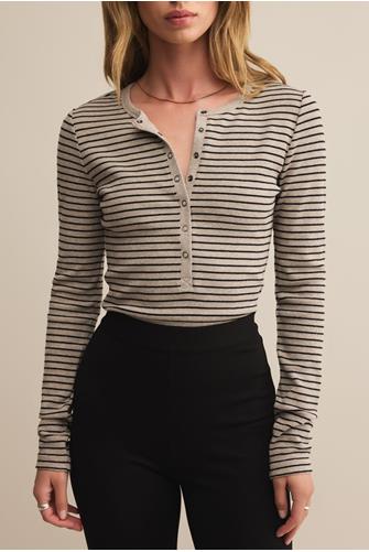 Stella Striped Henley HEATHER TAUPE