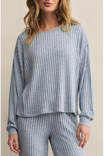 Daydream Rib Long Sleeve Top LIGHT BLUE DENIM