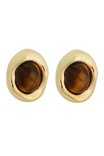0.60 In Ear Gold Post Wave Oval Cab Tiger GOLD/BROWN