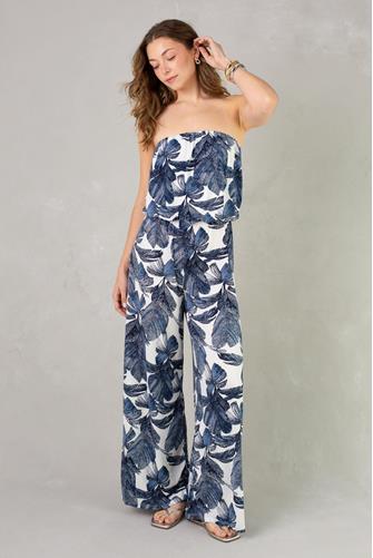 Ari Strapless Easy Jumpsuit WHITE/NAVY PRINT
