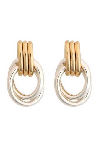 1 In Two Tone Earring Post Double Links Drop GOLD/SILVER