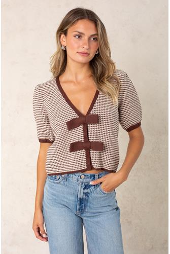 Elaine Puff Sleeve Tie Front Cardi CASHEW HEATHER