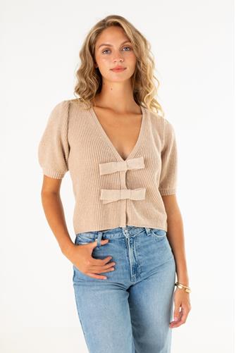 Elaine Puff Sleeve Tie Front Cardi CASHEW HEATHER