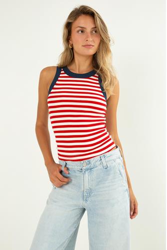 Gina Wide Binding Crop Tank RED/WHITE