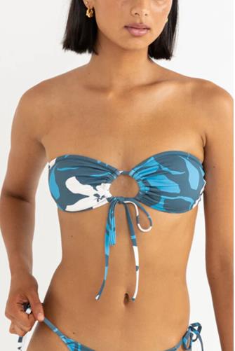 Malia Floral Tie Front Bandeau Top BLUE