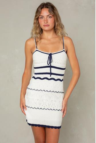 Harper Crochet Mini Dress OFF WHITE NAVY