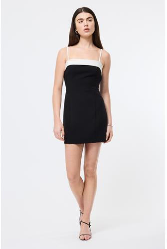 Azra Twill Sleeveless Mini Dress BLACK-PORCELAIN CREAM