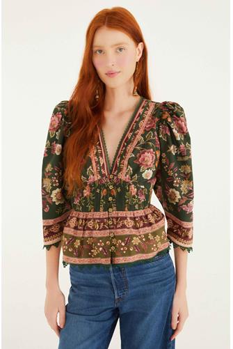 Flowering Garden Tree Green Blouse FLOWERING GARDEN TREE GREEN