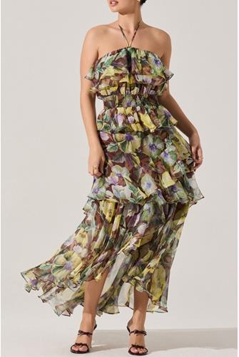 Elena Maxi Dress BROWN YELLOW FLORAL