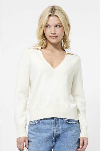 Sloane Knit Pearl V Neck Sweater PORCELAIN CREAM