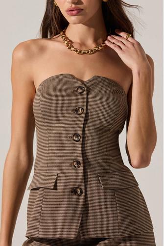 Milani Top BROWN HOUNDSTOOTH
