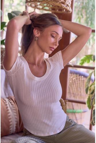 Julie Scoop Neck Sweater Rib Tee WHITE