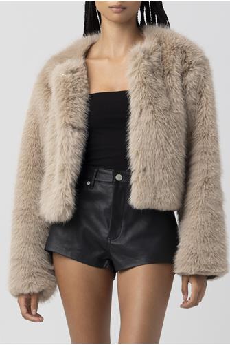 Faux Fur Crop Jacket SAND