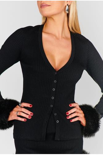 Sasha Top BLACK KNIT WITH FAUX FUR