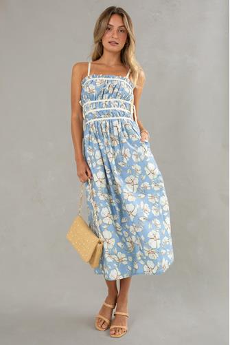 Side Tie Midi Dress BLUE