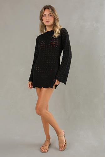 Callie Crochet Cover Up Tunic BLACK