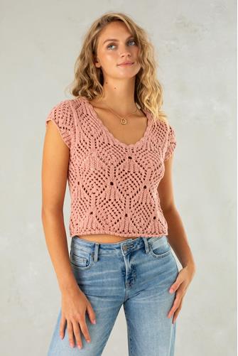Kendra Crochet Tee MAUVE