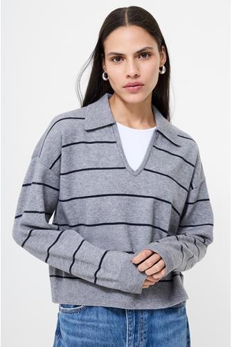Sloane Knit Stripe Pull Over HEATHER GREY MARINE
