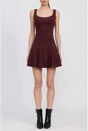 Delphine Pleated Mini Dress PLUM BROWN