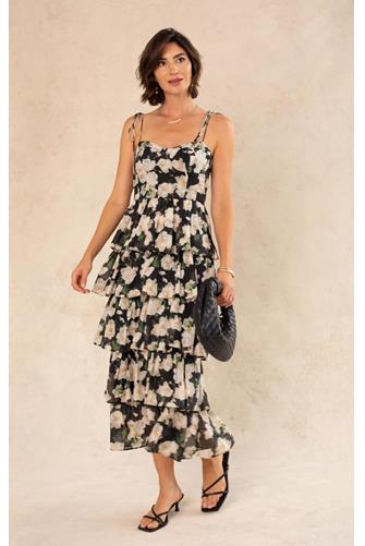 Farrah Tiered Maxi Dress BLACK MULTI