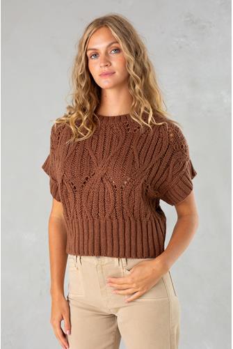 Cali Crochet Sweater Tee DARK BROWN