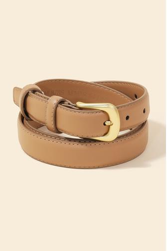 Beige Belt With Brushed Gold Buckle BEIGE