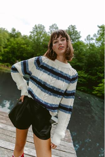 Frankie Cable Stripe Pullover Sweater IVORY COMBO