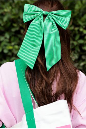 Stripe Bow Clip green