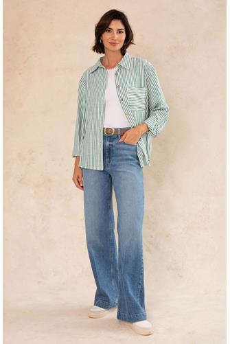 Molly Striped Button Down GREEN STRIPE