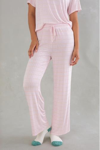 Cozy Wide Leg Pant Ballet Pink Houndstooth