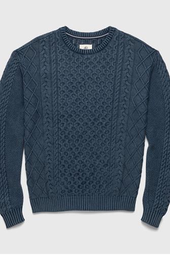 Edward Washed Cable Knit Crew Sweater OCEANA BLUE