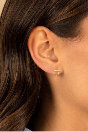 Mini Triple CZ Bezel Bar Drop Chain Stud Earring GOLD