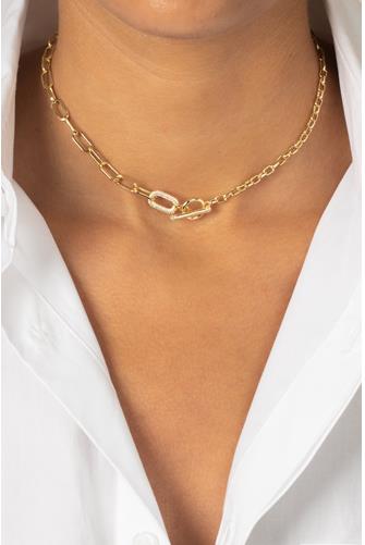 Pave Accented Toggle Multi Chain Necklace GOLD