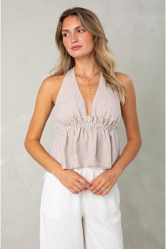 Mira Halter Top TAUPE STRIPE