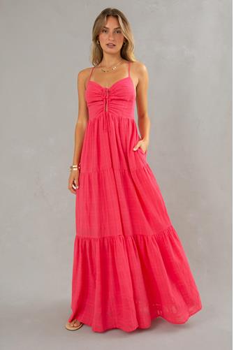 Hasley Textured Maxi Dress RED FUSHIA