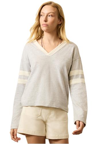 Sunwashed Slub Varsity V-Neck Long Sleeve GREY VARSITY