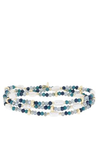 Crystal Beaded Pearl Stretch Bracelet gold navy ice