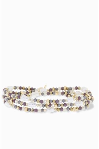 Crystal Beaded Pearl Stretch Bracelet gold purple haze