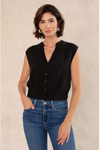 Alex Cinched Bottom Sleeveless Button Down BLACK
