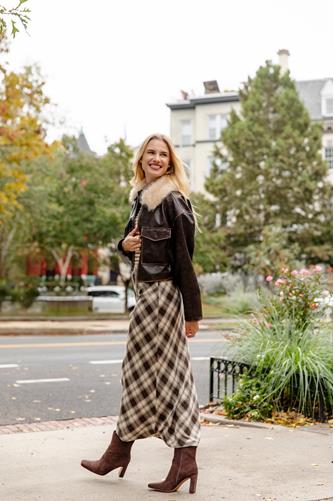 Europa Plaid Midi Skirt BLACK