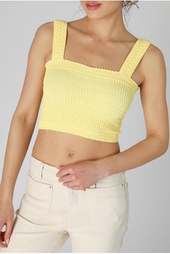Shirred Square Neck Crop Top PALE LEMON