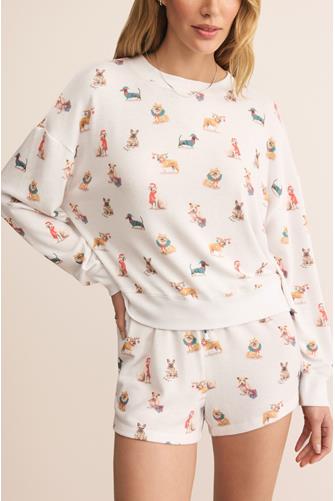 Cozy Up Pup Long Sleeve Top WHITE