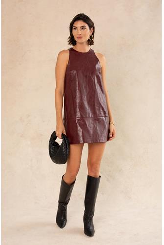 Maeve Leather Mini Dress BURGUNDY