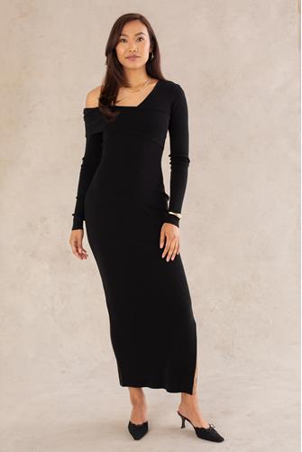 Olivia One Shoulder Midi Sweaterdress BLACK